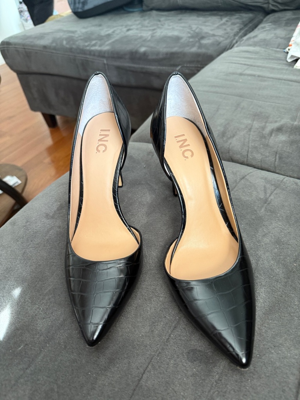 INC International Concepts Black Croc-Embossed Pointed Toe Heels